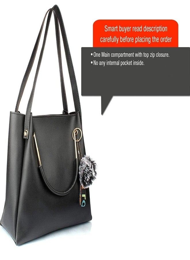 LIKE STYLE Stylish Shoulder Bag with Tassels, Women Top-Handle Handbag with Pompom, Purse for Women (Black) - Image 5